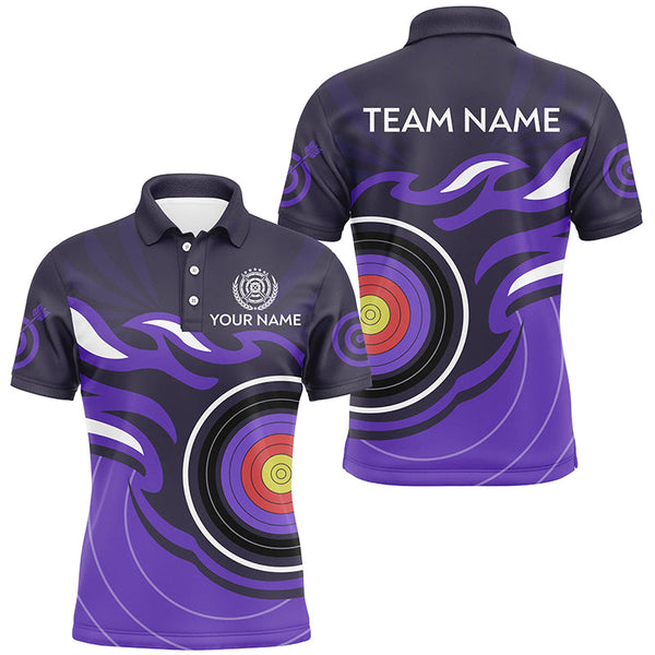 Maxcorners Personalized Purple Archery Target Flame Men Polo & 1/4 Zip Shirts, Archery Shirts For Team Jerseys