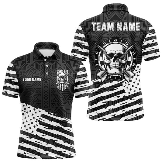 Maxcorners Personalized Black White Us Flag Skull Dart Shirts For Men Custom Patriotic Cool Dart Team Jerseys