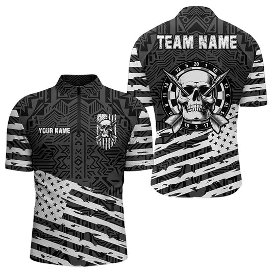 Maxcorners Personalized Black White Us Flag Skull Dart Shirts For Men Custom Patriotic Cool Dart Team Jerseys