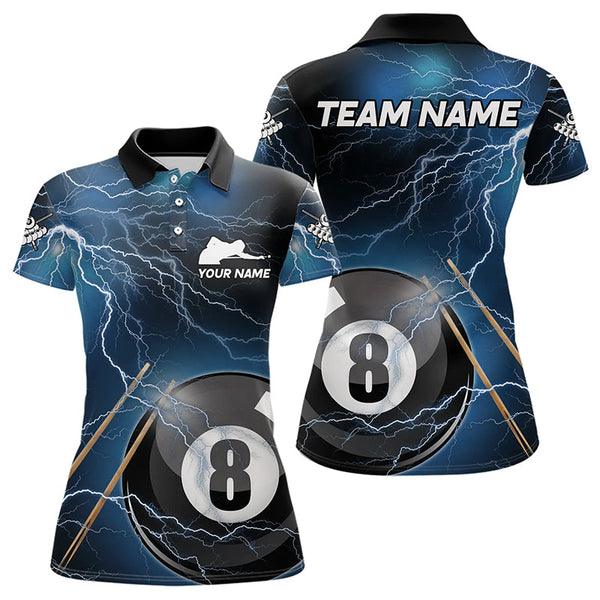 Maxcorners Black And Blue Thunder Lightning Custom 8 Ball Pool Billiard Shirts For Men, Billiard Pool Jerseys