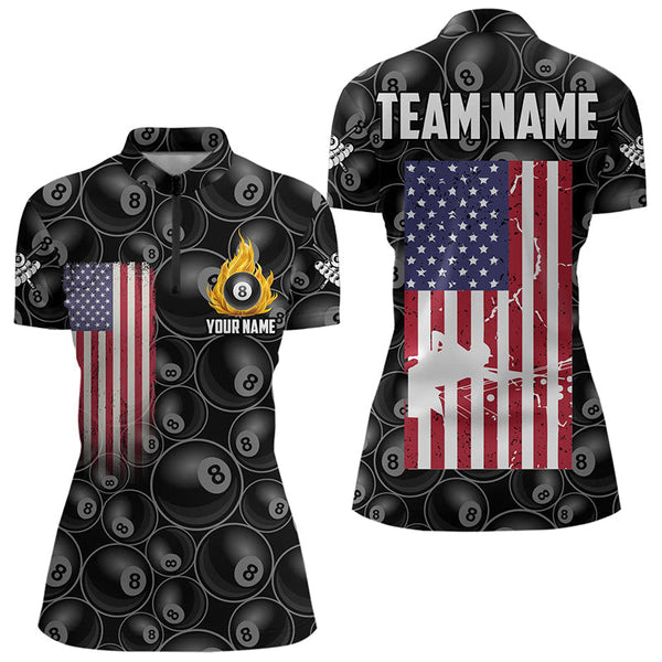 Maxcorners Personalized American Flag 8 Ball Pool Pattern Men Billiard Shirt, Patriotic Pool Billiard Jerseys