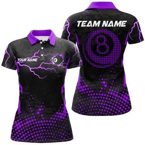 MaxCorners Billiard Purple 8 Ball Point Customized Name, Team Name 3D Polo Shirt For Women