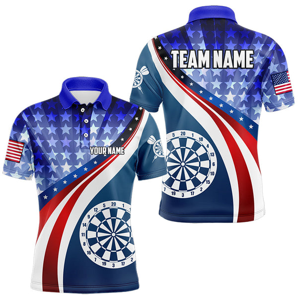 Maxcorners Personalized USA Flag Darts Polo & Quarter Zip Custom Men Dart Shirt Patriotic American Dart Jersey