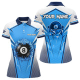 Maxcorners Personalized Blue And White 8 Ball Billiard Shirts For Men Custom 8 Ball Pool Billiard Team Jersey