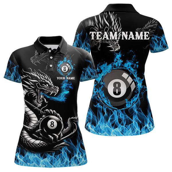 Maxcorners Personalized Blue Flaming Dragon 8 Ball Billiard Shirts For Men Custom Team League Billiard Jerseys