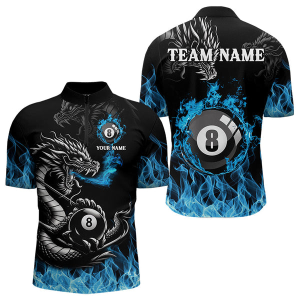 Maxcorners Personalized Blue Flaming Dragon 8 Ball Billiard Shirts For Men Custom Team League Billiard Jerseys