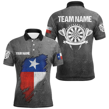 Maxcorners Personalized Retro Grunge Texas Darts Men Polo Shirts Custom Patriotic Texas Flag Darts Jerseys