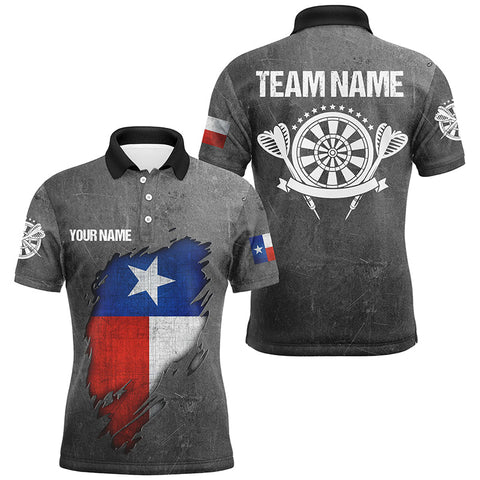 Maxcorners Personalized Retro Grunge Texas Darts Men Polo Shirts Custom Patriotic Texas Flag Darts Jerseys
