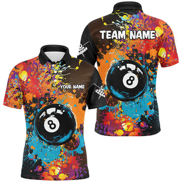Maxcorners Billiards Colorful 8 Ball Pool Shirts Men And Women Billiard Polo & 1/4 Zip Shirts Billiard Team Jerseys