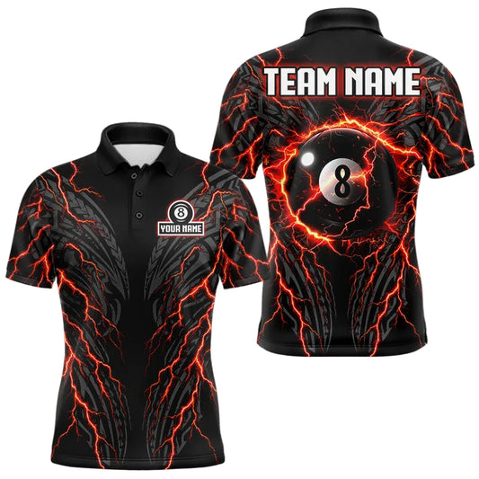 Maxcorners Red Tribal Pattern Billiard 8 Ball Team Jersey Custom Thunder Lightning Billiard Shirt For Men