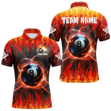Maxcorners Customized Red 8 Ball Pool Fire Flame Billiard Shirts For Men, Billiard Team Jersey Polo & 1/4 Zip