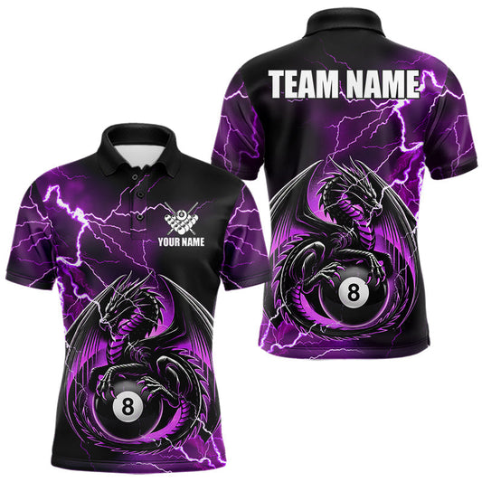 Maxcorners Custom Purple Thunder Lightning 8 Ball Pool Dragon Billiard Shirts For Men, Billiard Team Jersey