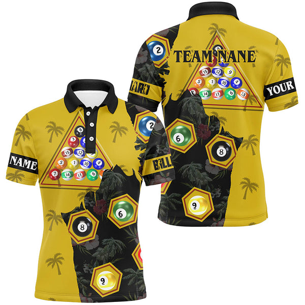 Maxcorners Personalized Yellow Black Funny Billiard Balls Pool Shirts For Men