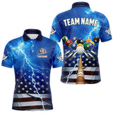 Maxcorners Blue Thunder Lightning American Flag Billiard Shirt For Men Custom Patriotic Pool Balls Jersey LM1809