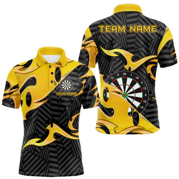 Maxcorners Custom Yellow And Black Tribal Flame Darts Shirts For Men Darts Team Jerseys Polo & Quarter Zip