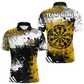 Maxcorners Yellow Grunge Paint Splatter Darts Shirts For Men Custom Darts Jersey Team Polo & Quarter Zip
