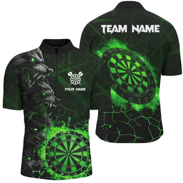 Maxcorners Green Dart Board Fire Flame  Darts Jersey Customized Name 3D Shirt