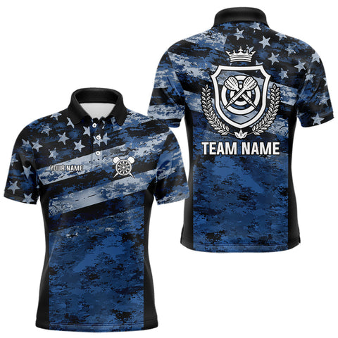 Maxcorners Blue Camo US Flag Dart Shirts With Pocket Option For Men Custom Darts Jersey MT1511