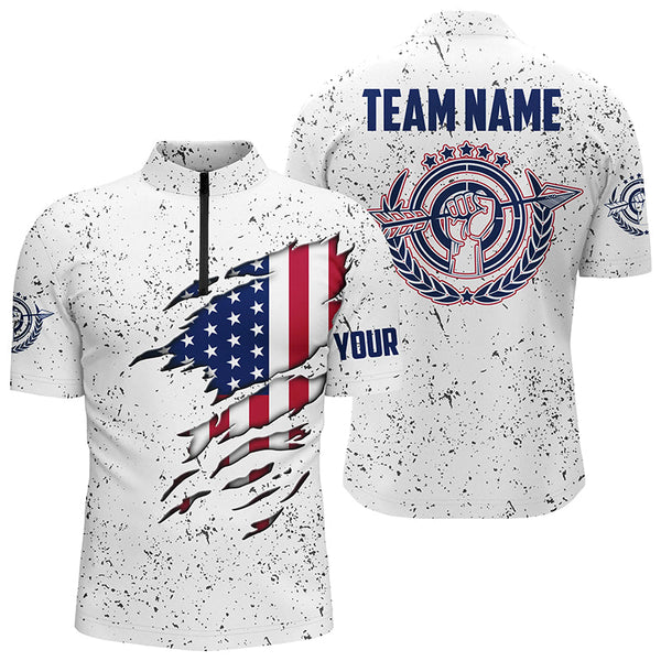 Maxcorners Personalized Grunge Us Archery Men Polo Shirts, Patriotic American Flag Shirts For Archers