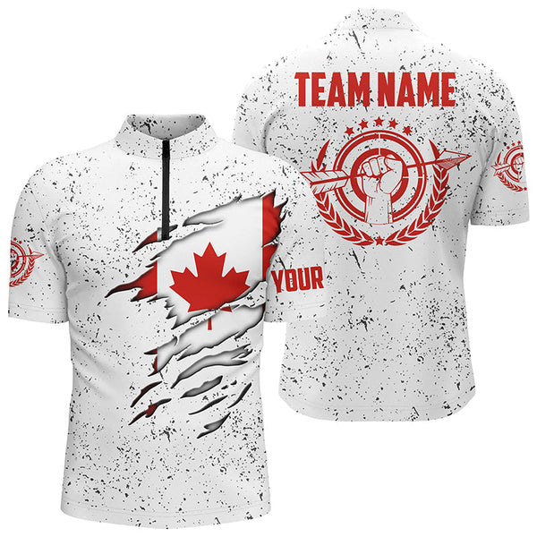 Maxcorners Personalized Grunge Canada Archery Men Polo Shirts, Patriotic Canadian Flag Shirts For Archers