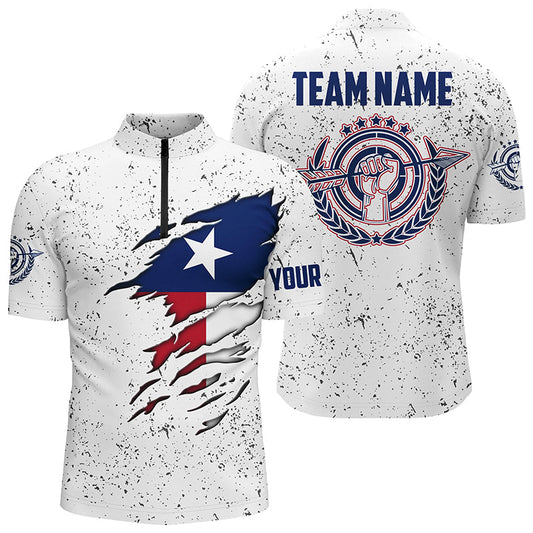 Maxcorners Personalized Grunge Texas Archery Men Polo Shirts, Patriotic Texas Flag Shirts For Archers