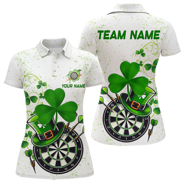 Maxcorners Luckiest Green Shamrock White Grunge Dart Shirts For Men Custom St Patrick Day Dart Team Jerseys