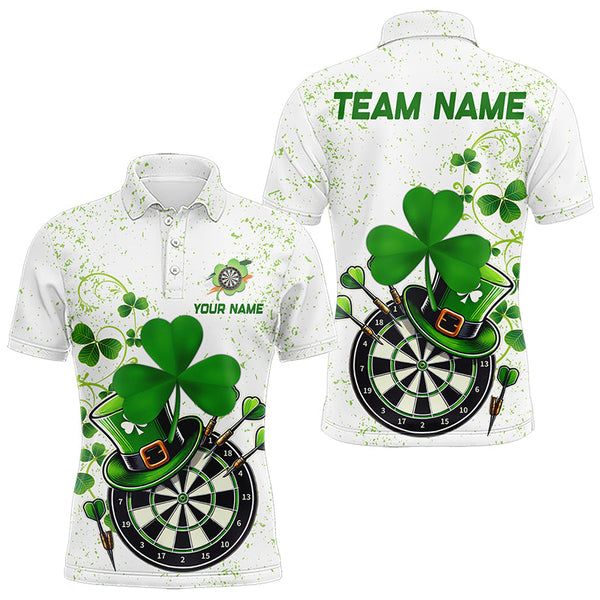 Maxcorners Luckiest Green Shamrock White Grunge Dart Shirts For Men Custom St Patrick Day Dart Team Jerseys