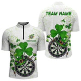 Maxcorners Luckiest Green Shamrock White Grunge Dart Shirts For Men Custom St Patrick Day Dart Team Jerseys