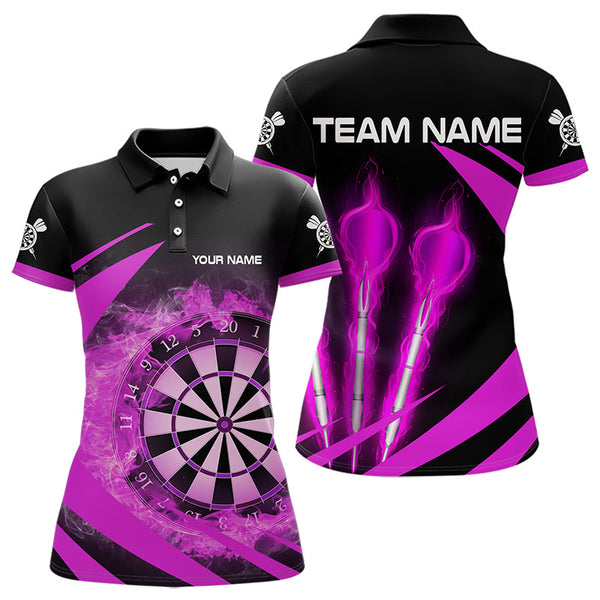 Maxcorners Black And Purple Fire Flame Darts Polo & Quarter Zip Custom Dart Shirt For Men Darts League Jerseys