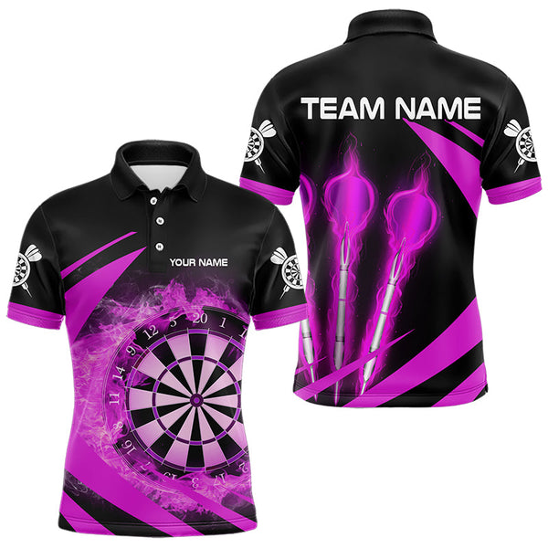 Maxcorners Black And Purple Fire Flame Darts Polo & Quarter Zip Custom Dart Shirt For Men Darts League Jerseys