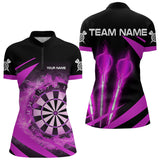 Maxcorners Black And Purple Fire Flame Darts Polo & Quarter Zip Custom Dart Shirt For Men Darts League Jerseys