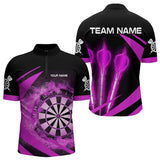 Maxcorners Black And Purple Fire Flame Darts Polo & Quarter Zip Custom Dart Shirt For Men Darts League Jerseys