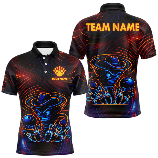 Maxcorners Funny Neon Tornado Pin Bowling Shirt For Men Custom Bowling Team Jersey Polo & 1/4 Zip LM1903