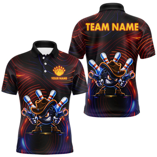 Maxcorners Funny Neon Bowling Jersey For Men Custom Bowling Shirt Polo & Quarter Zip, Bowling Team Outfit LM1903