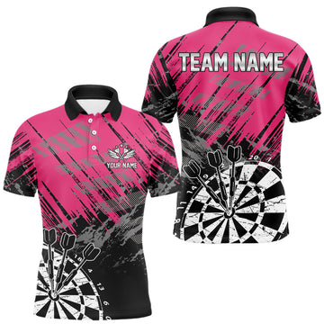 Maxcorners Pink Black Grunge Dart Shirts For Men Custom Dart Jersey With Pocket Option LM1904