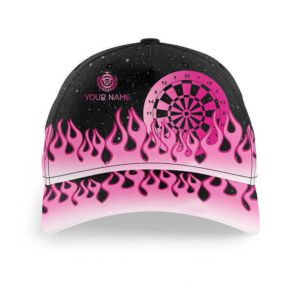 Maxcorners Darts Pink Dartboard Fire Flame Personalized Name 3D Cap