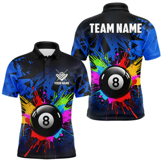 Maxcorners Colorful 8 Ball Pool Billiard Jersey For Men Custom Billiard Team Shirts Polo & Quarter Zip | Blue LM2806
