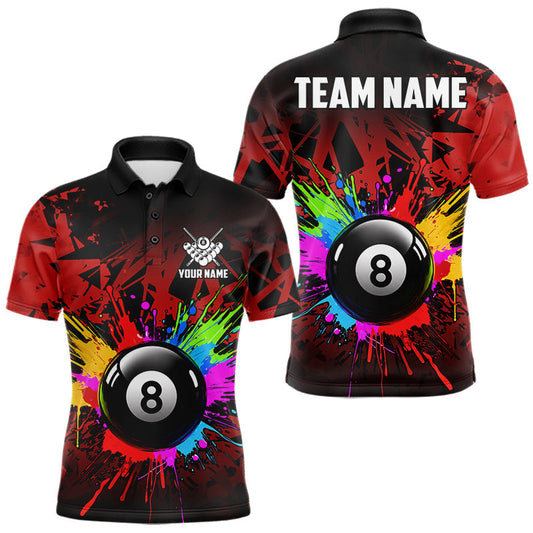 Maxcorners Colorful 8 Ball Pool Billiard Jersey For Men Custom Billiard Team Shirts Polo & Quarter Zip | Red LM2806