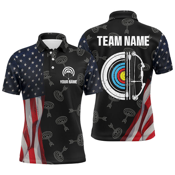 Maxcorners Personalized Retro Us Flag Archery Shirts For Men Custom Patriotic Archery Jersey For Archer