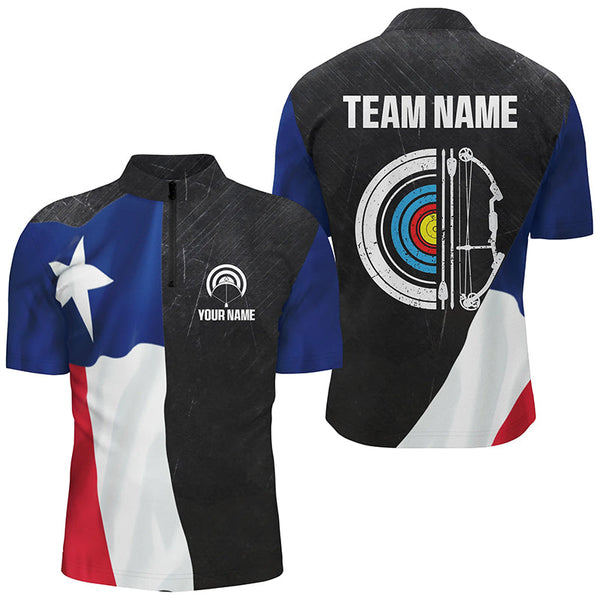 Maxcorners Personalized Retro Texas Flag Archery Shirts For Men Custom Patriotic Archery Jersey For Archery