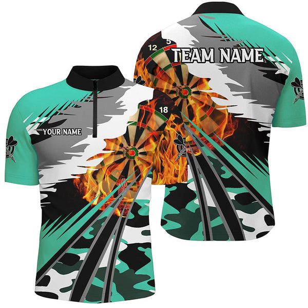 Maxcorners 3D Dartboard Fire Darts Polo & Quarter-Zip Shirts Custom Camo Turquoise Darts Team Jerseys