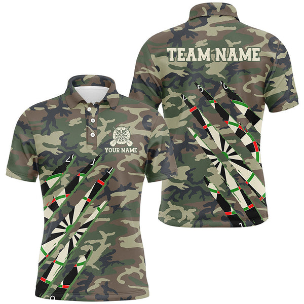 Maxcorners Military Green Camo Custom Darts Polo & Quarter-Zip Shirts, Personalized Army Darts Team Shirts