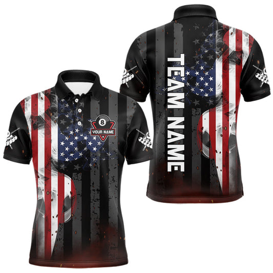 Maxcorners Personalized American Flag 8 Ball Billiard Shirt For Men, Patriotic Pool Team Jersey Polo, 1/4 Zip LM1809