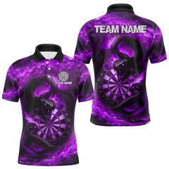 Maxcorners Personalized Fire Flame Snake Purple Darts Shirt For For Men Custom Darts Jersey Polo & 1/4 Zip MT2009