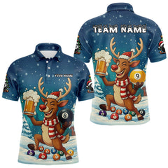Maxcorners Funny Christmas Reindeer Beer Billiard Shirt For Men Custom 8 & 9 Ball Xmas Pool Team Jersey MT1810