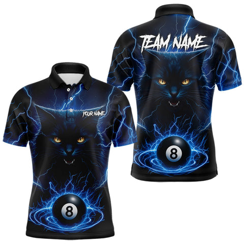 Maxcorners Blue 8 Ball Thunder Lightning Cat Billiard Shirt For Men Custom Pool Team Jersey Polo & 1/4 Zip MT1810