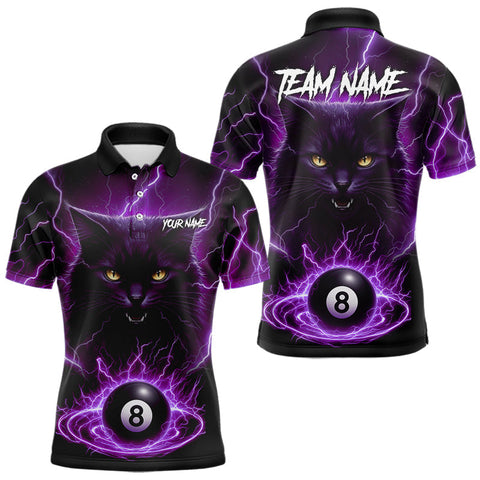 Maxcorners Purple 8 Ball Thunder Lightning Cat Billiard Shirt For Men Custom Pool Team Jersey Polo & 1/4 Zip MT1810