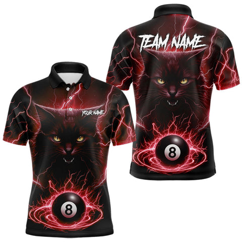 Maxcorners Red 8 Ball Thunder Lightning Cat Billiard Shirt For Men Custom Pool Team Jersey Polo & 1/4 Zip MT1810