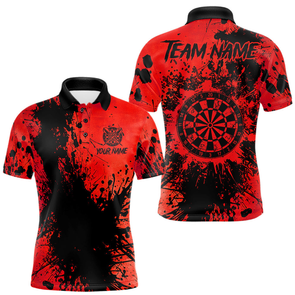 Maxcorners Black And Red Grunge Men's Darts Shirts Custom Darts League Team Jersey Polo & Quarter Zip