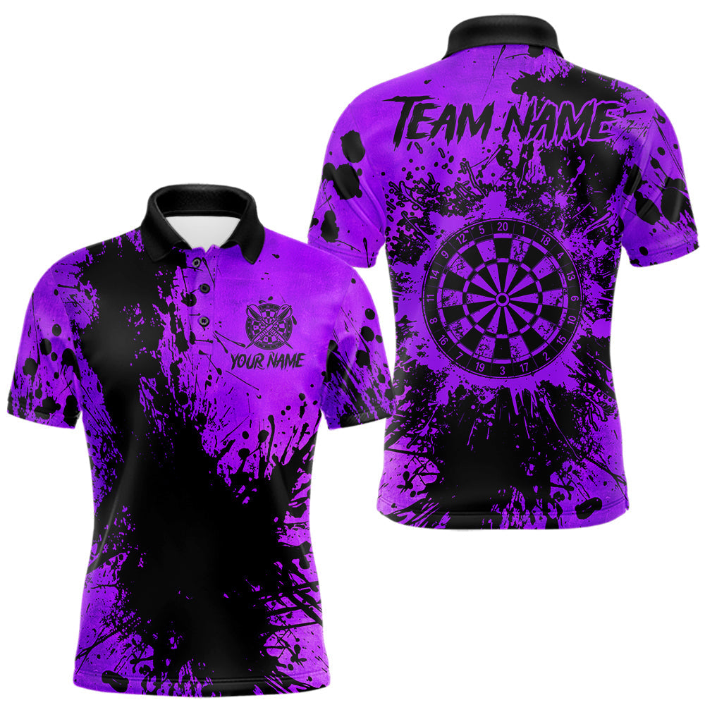 Maxcorners Black And Purple Grunge Men's Darts Shirts Custom Darts League Team Jersey Polo & Quarter Zip